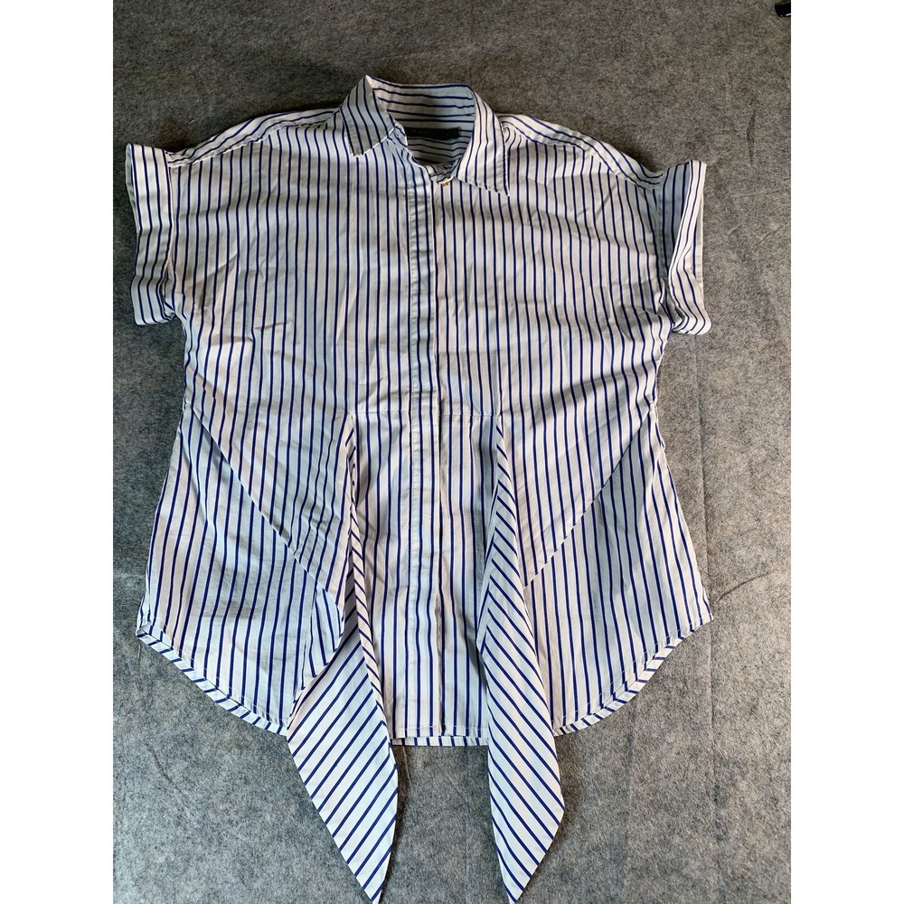 Lauren Ralph Lauren‎ Black Label Tie Front Linen Shirt Womens S  BlueWhite LRL